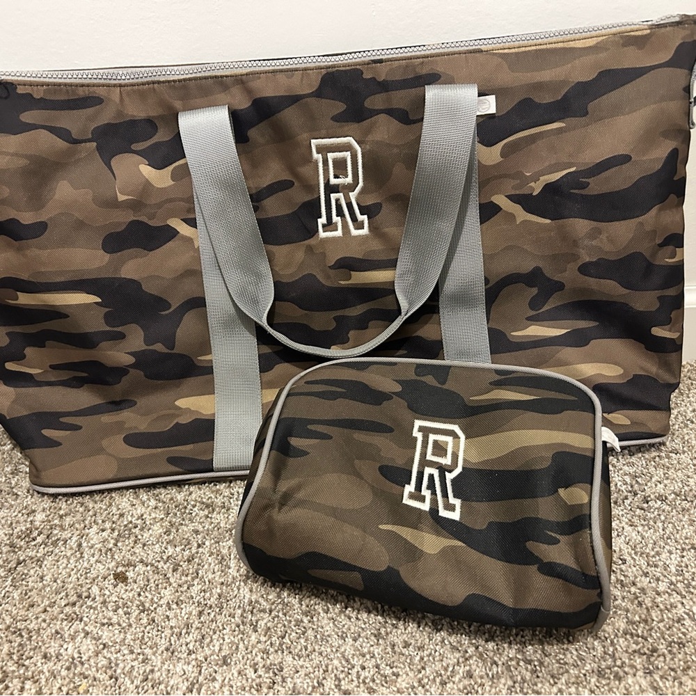 Brown and Black Camouflage Duffel Bag Set